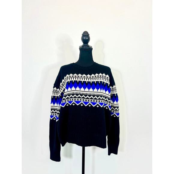 Ralph Lauren Pullover Sweater in Black Size XS Fair Isle Knit Wool Tribal Boho - Picture 2 of 4